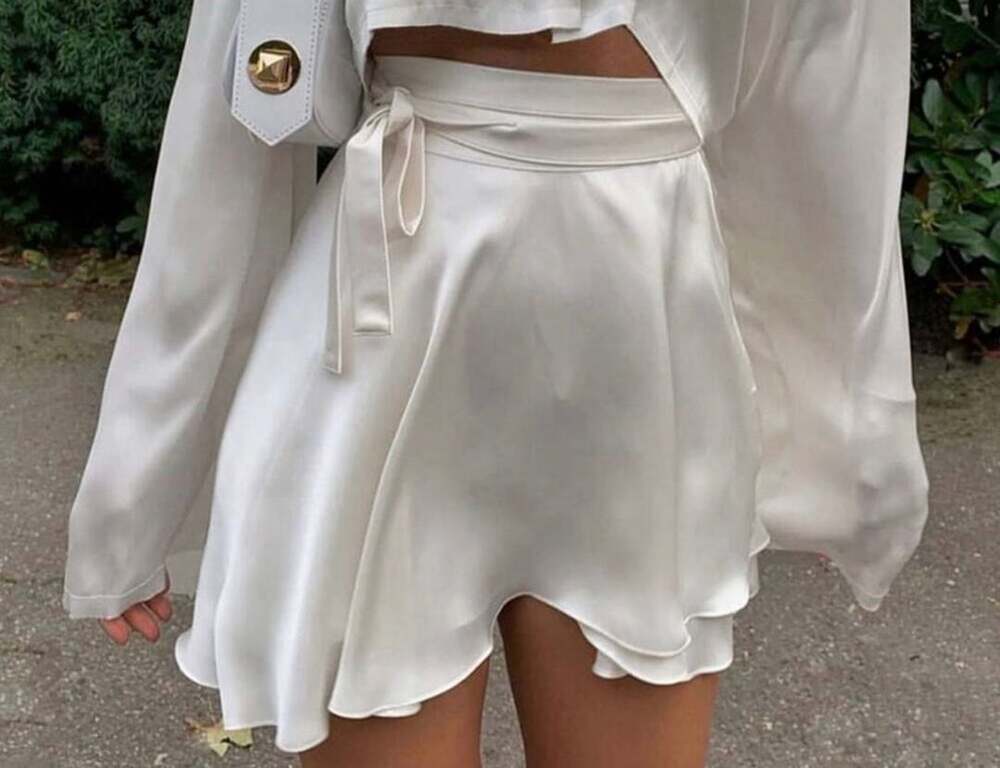 Commense Satin Wrap Skirt Size M White Tie Mini